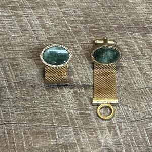 Vintage Dante Genuine Jade Stone Gold Tone Cufflinks